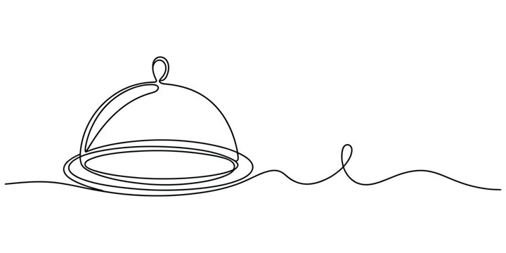 Continuous single line drawing of a food serving cloche