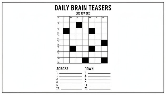 Crossword puzzle template on a plain background for brain teasers