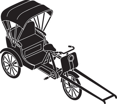Vintage Rickshaw, Pedal Cycle, Black Vector Illustration, Transportation Icon