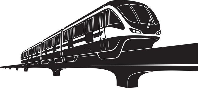 Monorail, train, transportation, icon, black, white, vector graphics, rail, track, travel
