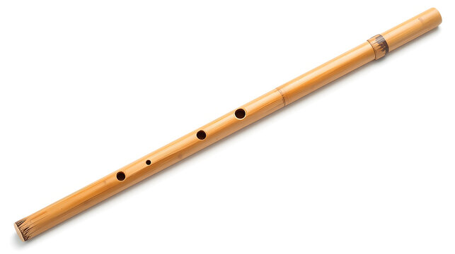 Traditional Bamboo Shakuhachi Flute Musical Instrument Isolated White Studio Background