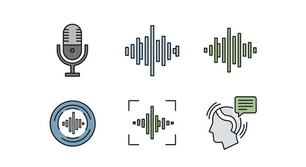 Sound wave icons with microphone. © Bams