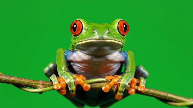 Red Eyed Tree Frog Vocalizing on Branch