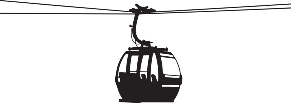 Cable car, gondola lift, aerial tramway, transportation icon, travel symbol, vector silhouette