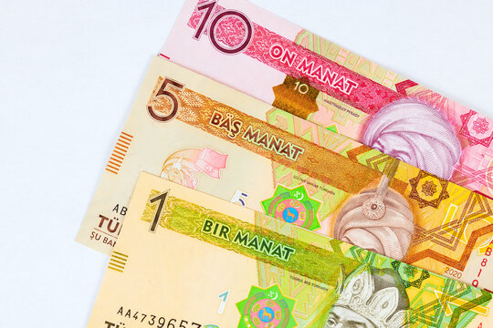 Turkmenistan national cash banknotes in manat currency circulated by Central Bank of Turkmenistan