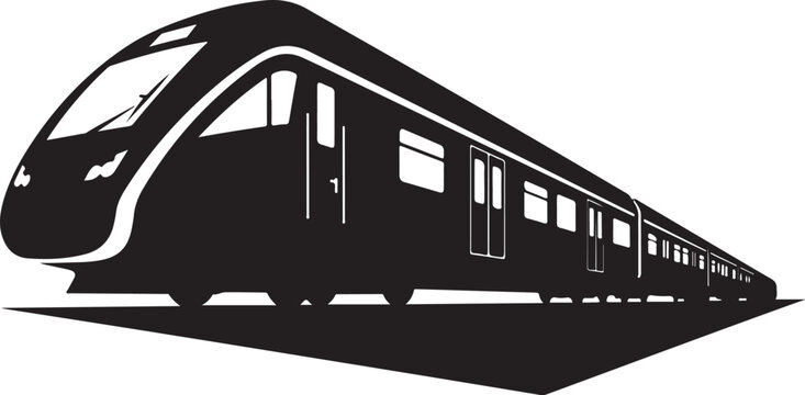 Modern train, black silhouette, vector illustration, transportation icon, rail travel