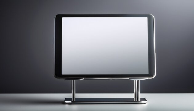 sleek metallic stand supporting a tablet on a dark gray background perfect for mockup designs