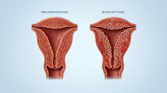 Uterus Proliferative and Secretory Phase Menstrual Cycle Anatomy