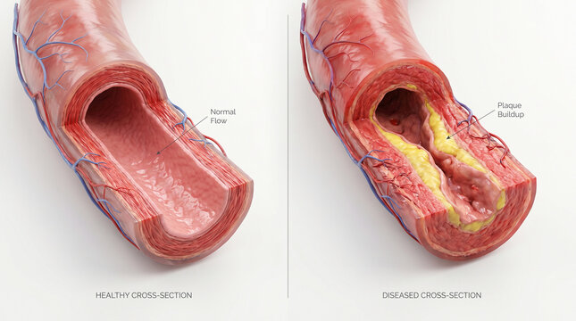 Atherosclerosis Plaque Buildup and Healthy Artery Cross Section