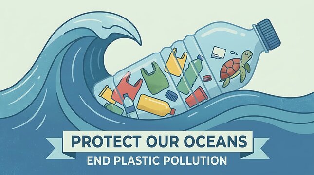 Flat Illustration Collection of Ocean Plastic Pollution Awareness and Diverse People in Traditional Global Attire