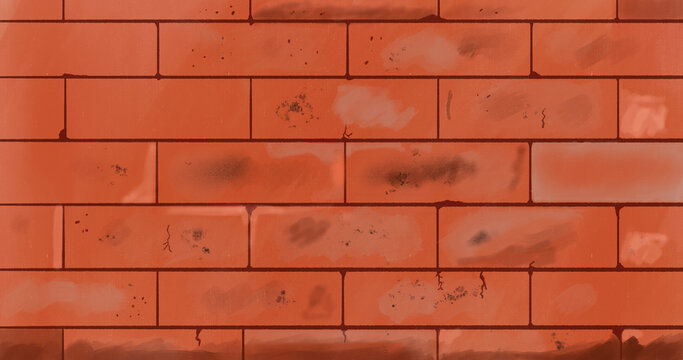ヴィンテージな暗い赤レンガの壁背景（手描き・アンティーク・重厚）：Dark red vintage brick wall background. Hand-painted rustic antique masonry texture.
