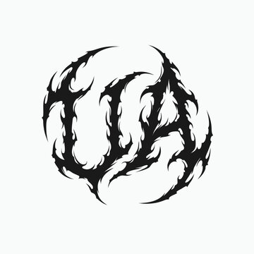 Y2K cybercore abstract logo vector, black metal aesthetic thorn shape, edgy streetwear graphic element, gothic tribal tattoo design on white background