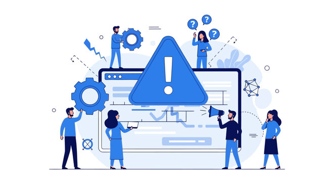 Alert concept team working to resolve warning on digital display