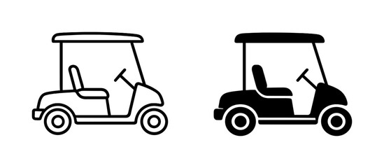 Golf cart vehicle icon set, outline and silhouette electric buggy transportation symbols isolated on transparent background © Yehor