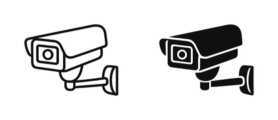 Security camera surveillance icon set, outline and silhouette CCTV monitoring symbols isolated on transparent background © Yehor