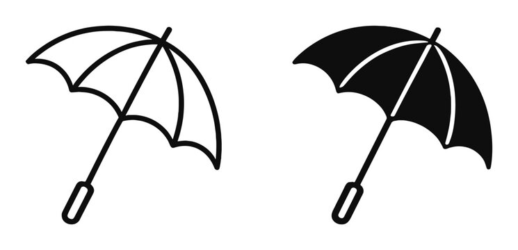 Umbrella weather protection icon set, outline and silhouette parasol symbols isolated on transparent background