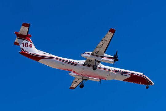 Sunport International Airport 5-10-2026 Albuquerque, NM USAAero Flite Tanker 184 DHC-8-400 returning Albuquerque Sunport international airport after a drop over the Six Mile Fire near Soccoro, NM