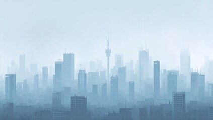 Fototapeta premium Vast urban cityscape shrouded in atmospheric haze, creating a monochromatic panorama
