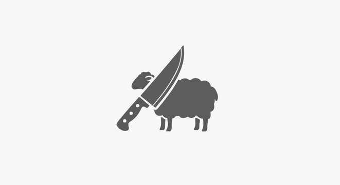 Graphic illustration of a sheep with a large knife behind it, symbolizing danger or slaughter