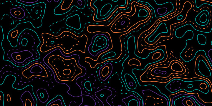 Abstract seamless pattern with a colorful topographic map or camouflage design, featuring organic shapes and contour lines in earthy tones.