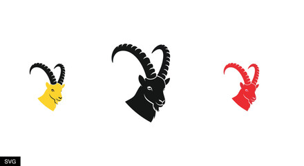 Fototapeta premium Ibex Head Logos - Silhouette Icons in Yellow, Black, and Red