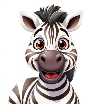 Cute cartoon zebra with bright stripes and big smile, whimsical, playful