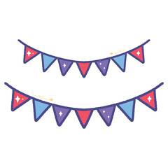 Obraz premium Hanging party bunting flags with stars for celebration. Hand drawn.