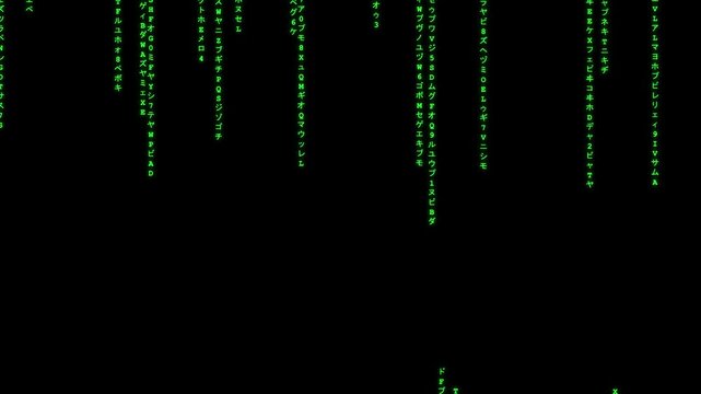 Digital Rain in the Matrix: Green digital code cascades downwards against a black backdrop, embodying the essence of data streams and the digital world.