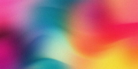 Vibrant rainbow color gradient background with heavy grainy noise texture and fluid liquid blur for trendy psychedelic art. © md