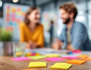 Fototapeta premium Creative team collaborating on a project with sticky notes.