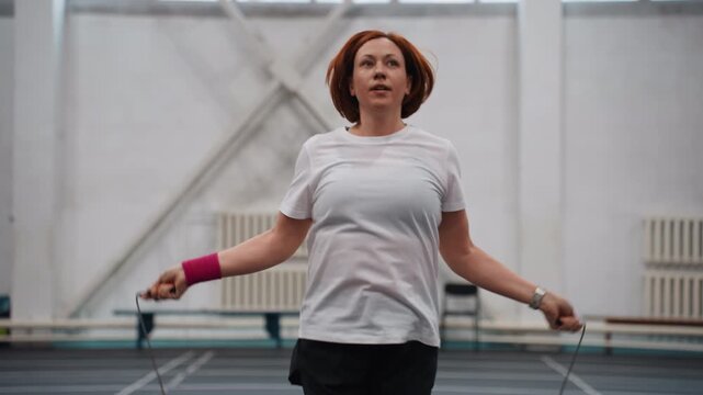 Woman trains carefully before match. Competitor focuses on warming up to improve performance readiness. Female sportswoman dedicates time to practice routines prior to competitive event