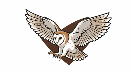Obraz premium Barn owl in flight, wings spread wide, light brown and white feathers, brown markings