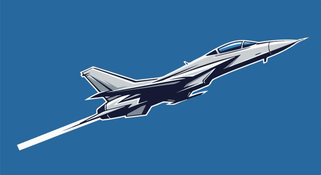 Sleek, modern fighter jet soaring through a clear blue sky with sharp angles
