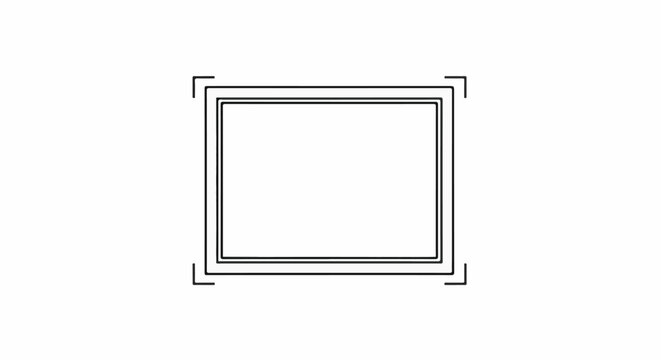 Minimalist outline of a frame with corner brackets and layered borders on a white background