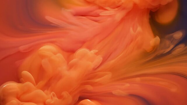 Vibrant orange and red liquid ink swirls beautifully and dynamically blend within a darker fluid creating an abstract expression of energetic, fluid motion and visual texture perfect for digital