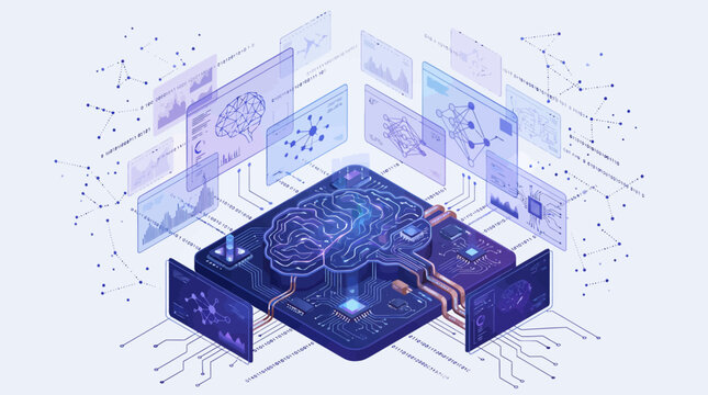 Artificial intelligence brain chip technology concept illustration.