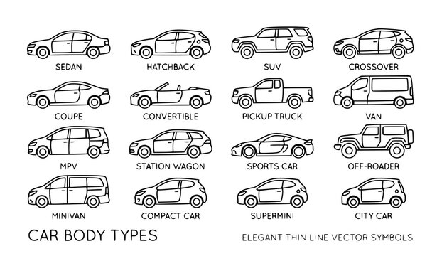 Minimal car body type icon collection vector illustration isolated on white background