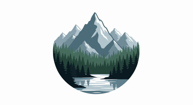 Serene mountain range reflected in a tranquil forest river