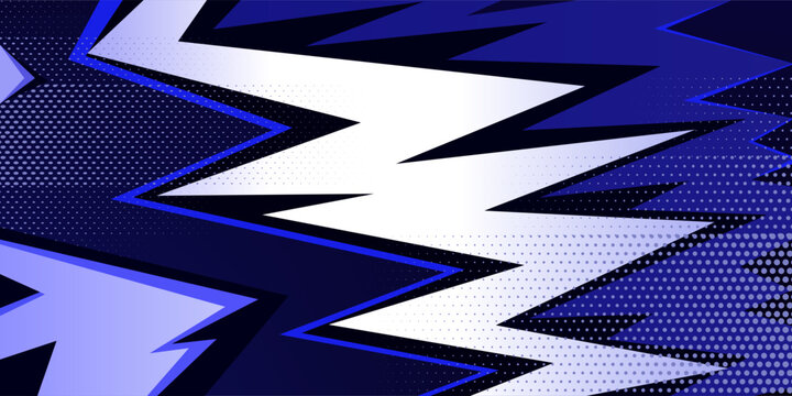 Dynamic blue comic-style background featuring bold zigzag lightning shape with halftone dots, sharp angle, and high-contrast motion. Ideal for superhero theme, action poster, manga template, game