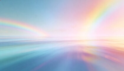 Naklejka premium Displaying central bright horizon over calm water, showing primary and second rainbows, color bands