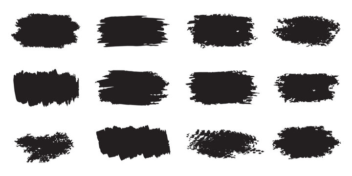 Thick black paint swatches. Grunge texture blocks for redaction and censorship. Professional vector graphic design set.