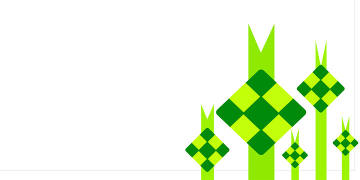 Vector illustration of traditional ketupat decorations hanging on green ribbons. Minimalist design for Islamic modern desain benner poster vector illustration