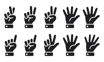 Fototapeta premium Finger counting icon vector, human hand gesture counting numbers symbol set, educational math concept illustration, modern minimalist vector graphic for classroom apps tutorials and learning interface
