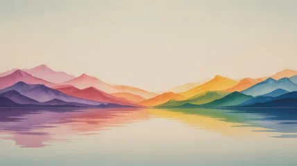 Fototapete Reflection Colorful mountain landscape reflected in calm lake at sunset  © Tuhin