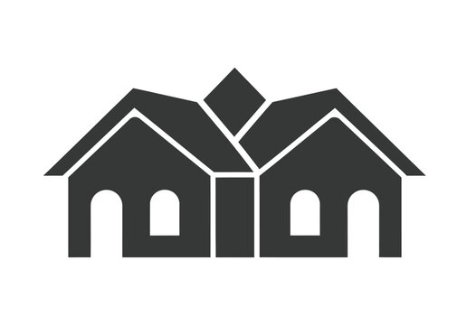 House duplex residential building icon for real estate property management and architecture design concept with twin dwelling units illustration isolated.