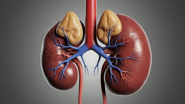 Human Kidney Anatomy with Adrenal Glands and Vasculature