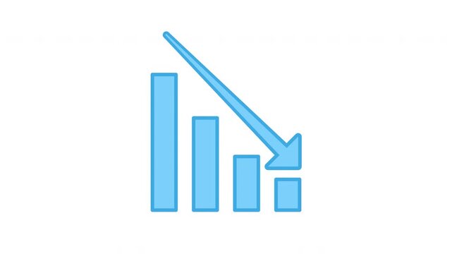 Animated Blue Outlined Bar Chart with Falling Arrow, White to Transparent Background