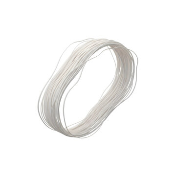 Bundle of thin white fiber threads coiled into an oval shape isolated on transparent background.