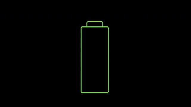Looping alpha channel empty battery sign symbol, battery capacity level illustration. Electric car charge, phone charging recharging status 4k animation to use for technology, cellphone. 