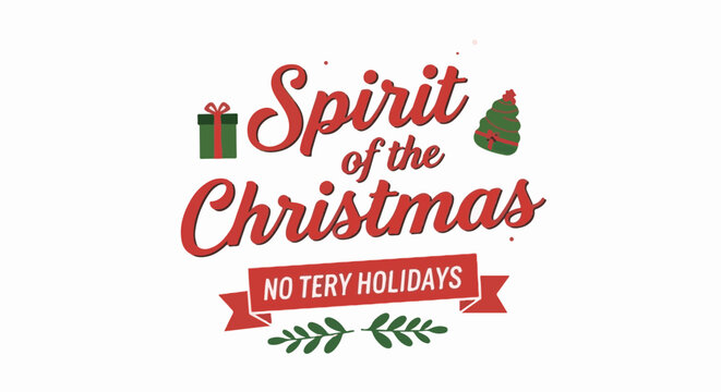 Festive holiday graphic with text and icons of a gift, tree, and foliage